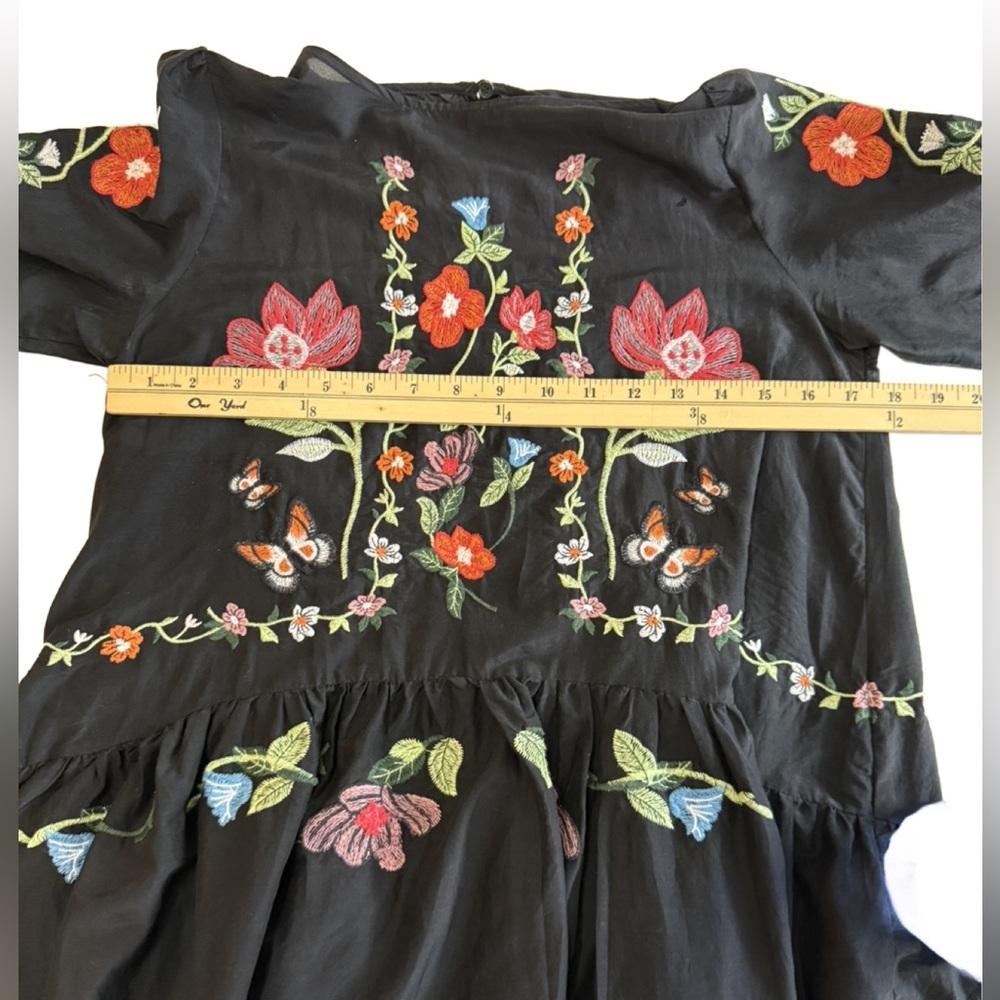 Zara Black Swing Dress with Orange and Green Embroidery XS - Picture 7 of 11